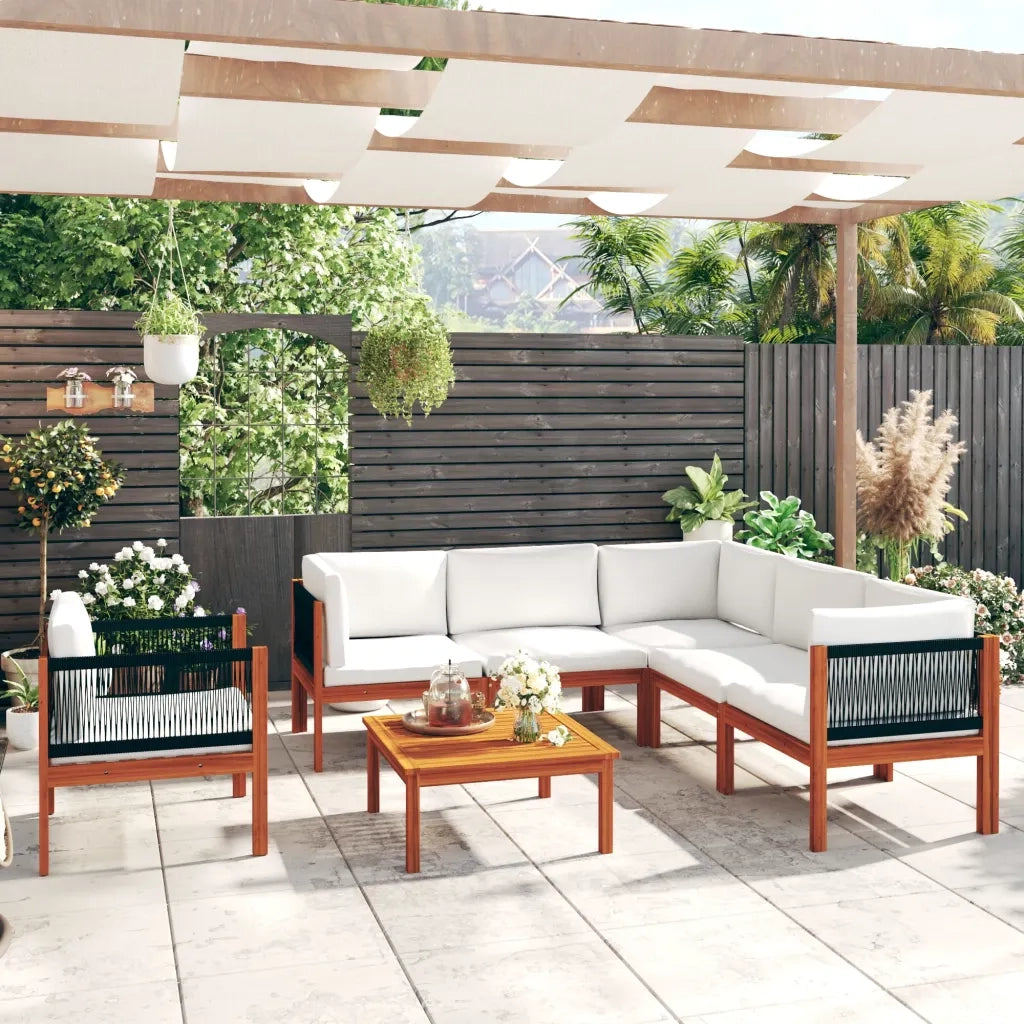 Set da Giardino 7 pz con Cuscini in Legno Crema, Acacia e Corda 3057889