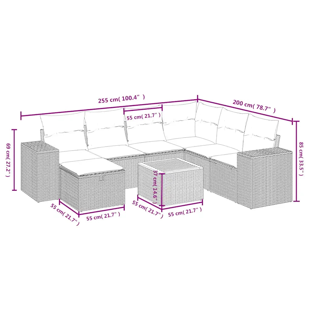Set Divano da Giardino 8 pz con Cuscini Beige Misto Polyrattan 3265189
