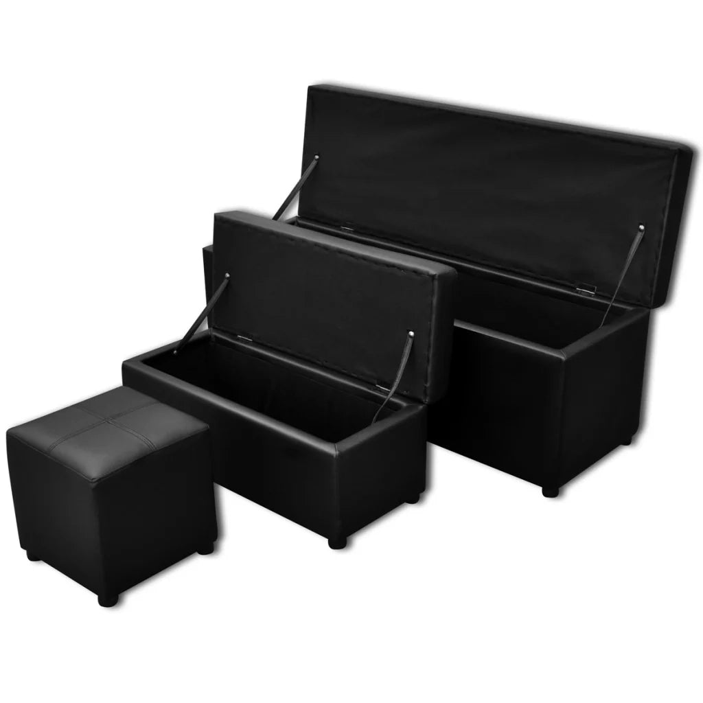Set di 3 panche impilabili con vano portaoggetti nero 115 cm 3002020