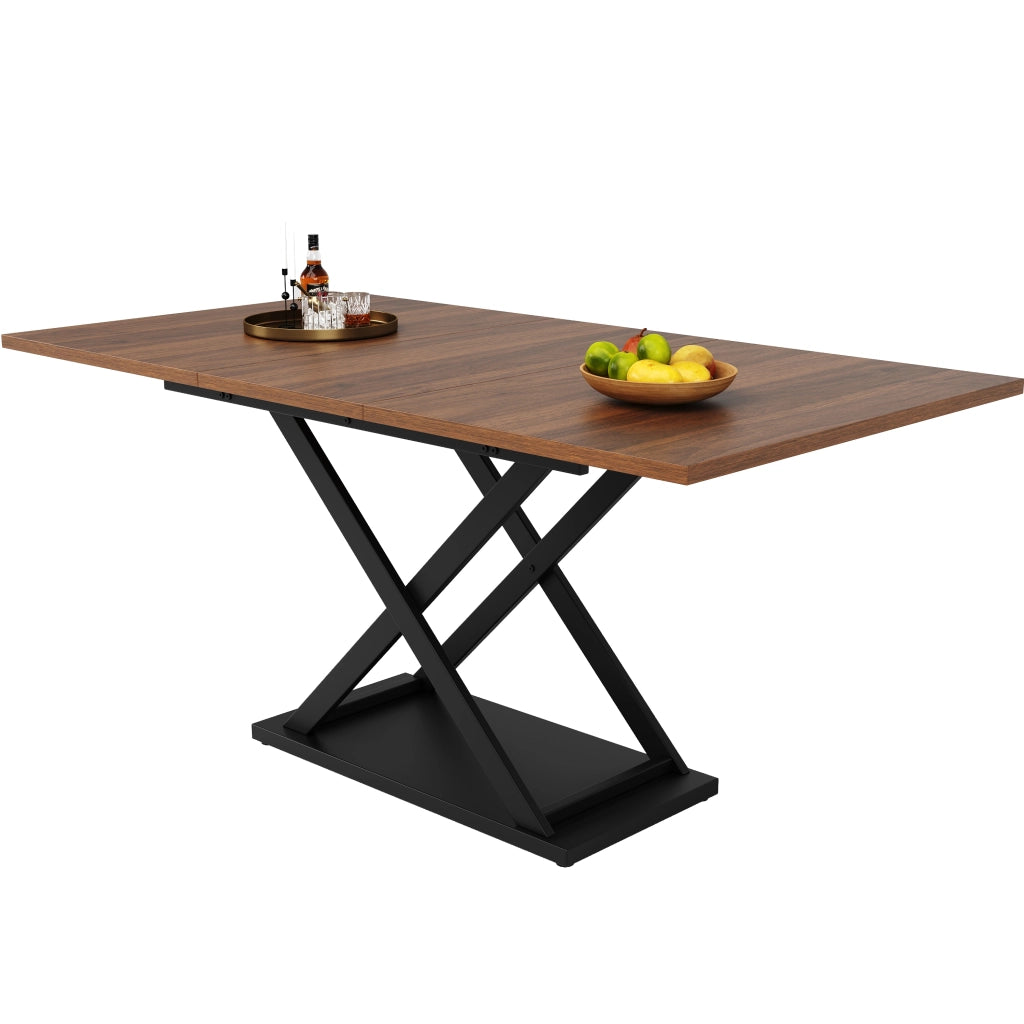 Tavolo da Pranzo Allungabile ¨C MINIMAL ¨C Noce, Gambe in Metallo Nero, 120-160x80 cm