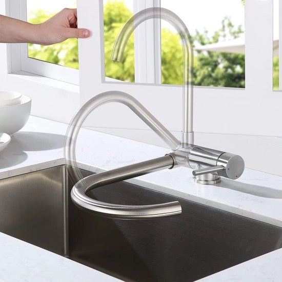 Faccia da cucina per forno a microonde, pompa ad alta pressione da cucina, miscelatore in acciaio inossidabile da cucina, rubinetto da cucina 360° rotativo con contenitore e tubo.