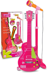 ElectroGroove con Microfono - Chitarra Rock Elettronica per Vibrazioni Potenti e Ritmi Innovativi, Rosa, 225x225x1120 mm