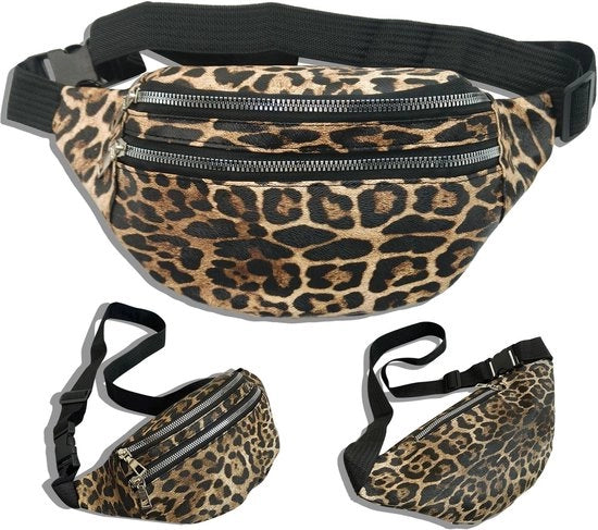 Fanny Pack per Donna con Disegno Leopardo - 3 Cerniere - Cinturino Regolabile - Casuale Chic - 30 x 15 cm