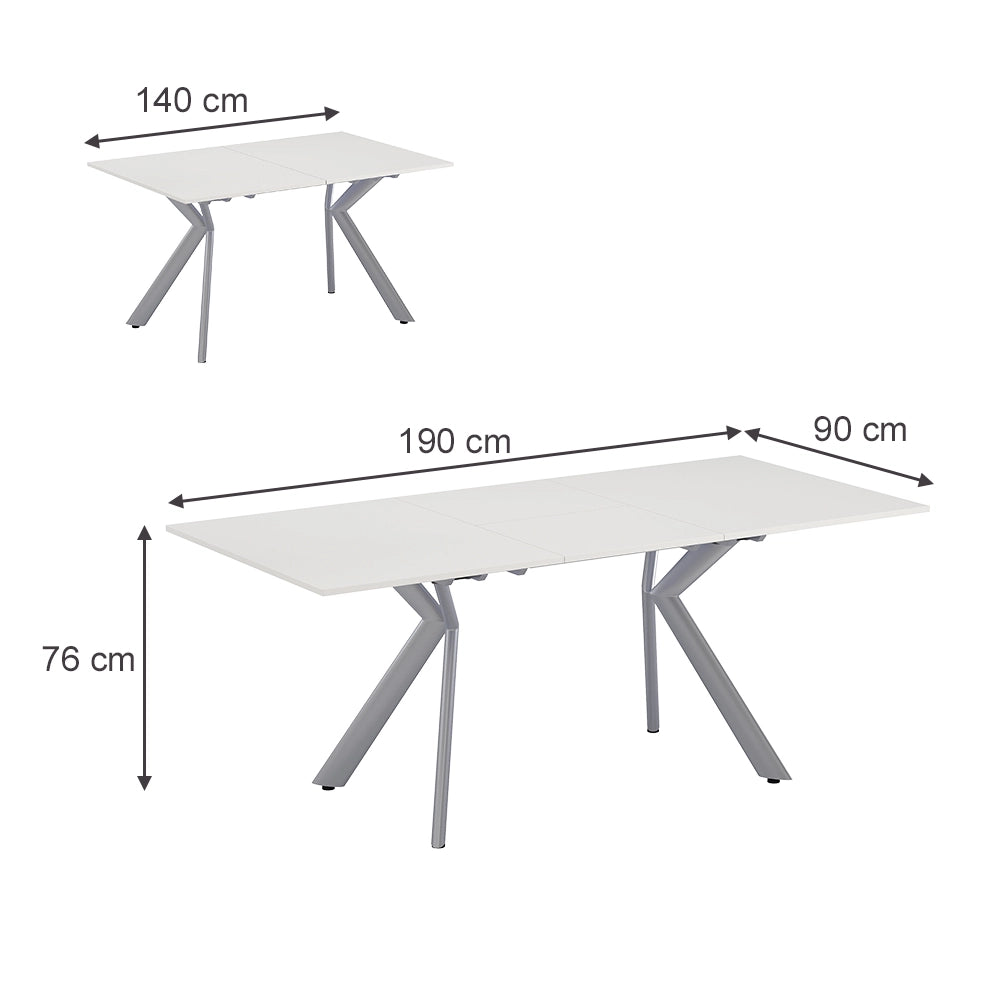 Vicco Tavolo da pranzo Bianco/Grigio 140 x 90 cm Estensibile