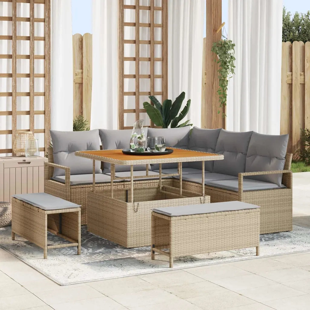 Set Divano da Giardino con cuscino 8 pcs Beige polyrattan 3362517