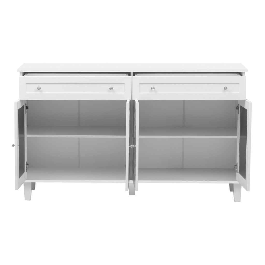 OKWISH Madia con 4 Ante a Specchio, 2 Cassetti e Ripiano Regolabile, Maniglie Effetto Cristallo, MDF, 140 x 40 x 83 cm