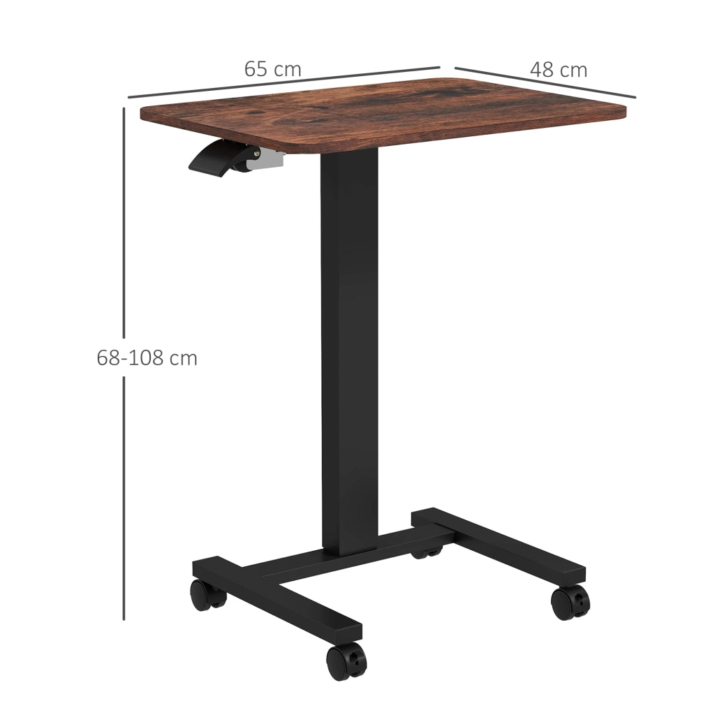 Scrivania lineare regolabile in altezza con 4 ruote e 2 freni per ufficio in compensato marrone 65 × 48 × 68-108 cm