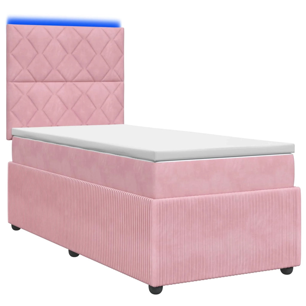 Letto Box Spring LED con Materasso Rosa 80 x 200 cm Velluto 3455968