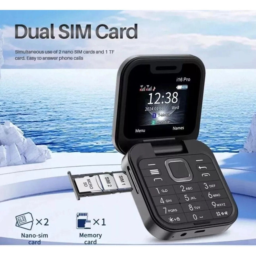Trade Shop - Mini Flip Telefono Schermo 1.77" Pieghevole Multilingue Ad Alta Batteria Dual Sim 1000mah -