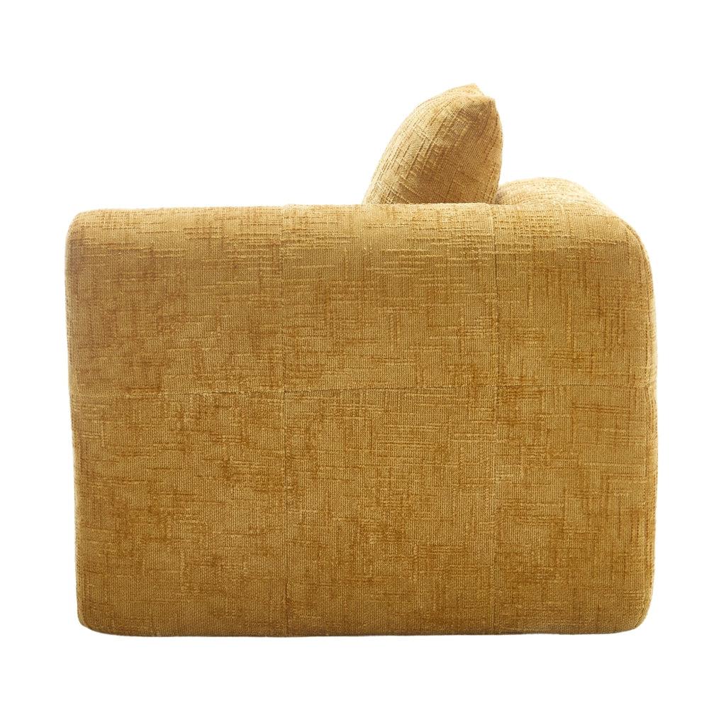 Divano chaise longue giallo in ciniglia con tasche laterali