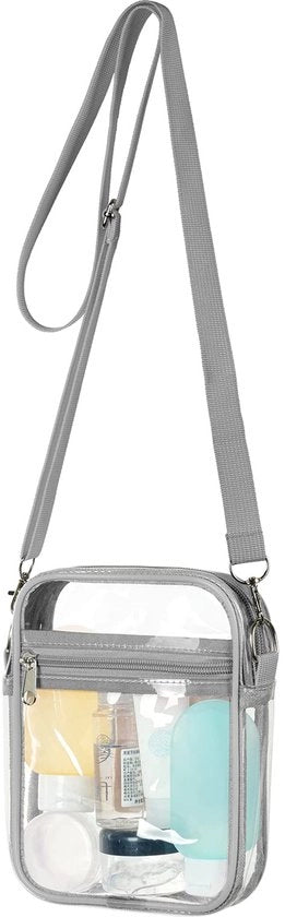Borsa Trasparente con Cinturino Adattabile, Borsa Trasparente in PVC con Cinturino Trasparente, Borsa Trasparente per Eventi, Concerti, Sport, Shopping, Viaggi (Piccolo Grigio)