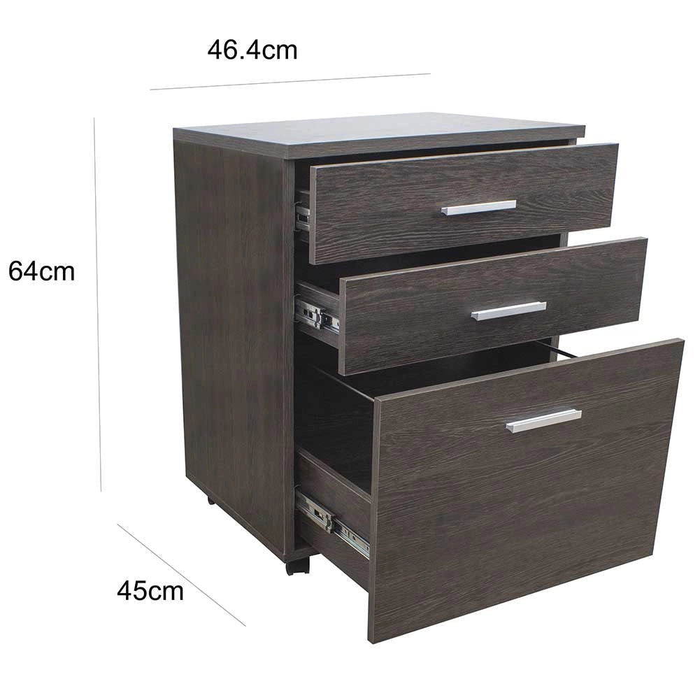 Cassettiera Scrivania Ufficio Legno MDF Mobiletto Stampante 3 Cassetti Moro