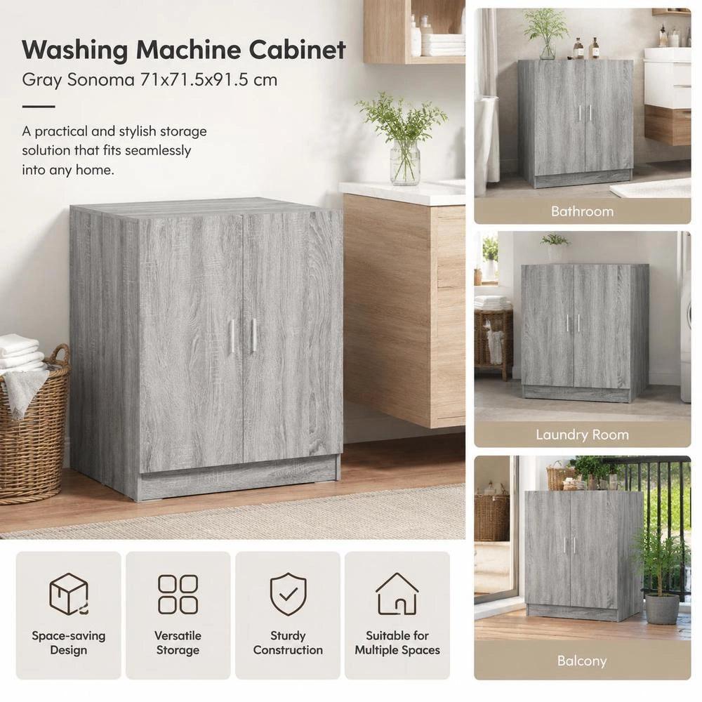 Washing Machine Cabinet, Grey Sonoma, 71x71.5x91.5 Cm