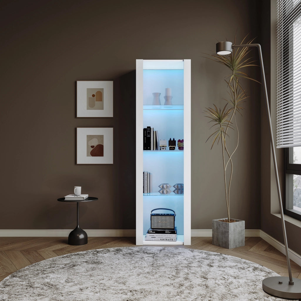 Vetrina alta bianca lucida con LED controllato tramite app; 55x38x166 cm