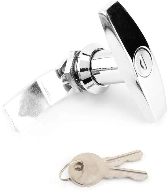 Maniglia a T per slot delle porte - Adatto per rimorchi - Cassetti degli strumenti - Porte di garage - Incluso 2 chiavi - Maniglia in acciaio inox - Slot con serratura