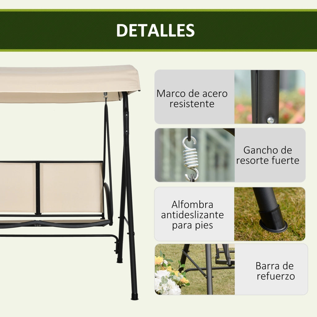 Altalena da Giardino 2 Posti con Tetto ¨C zephmum ¨C Beige 140x118x162 cm