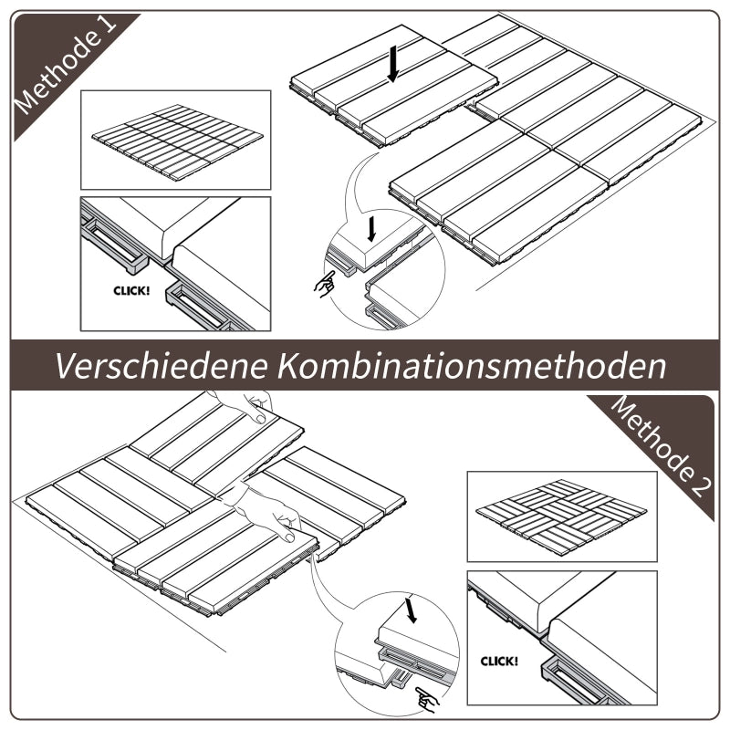 Piastrelle per terrazza 30 x 30 cm, 9 pezzi, 0,81 m2, piastrelle a incastro, piastrelle per balcone con sistema a clic, funzione drenante, piastrella