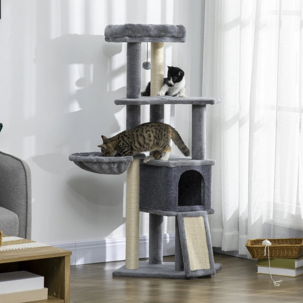 Albero tiragraffi per gatti con cuccia, amaca e piattaforme ¨C zephmum ¨C 127 cm grigio