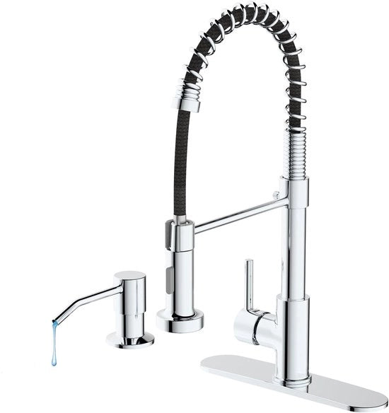 Cucinastra a sprosciacqua, miscelatore cucina a 360° girevole, cucinastra a sapone con coperchio, miscelatore cucina a un giro in ottone (set, cromato)