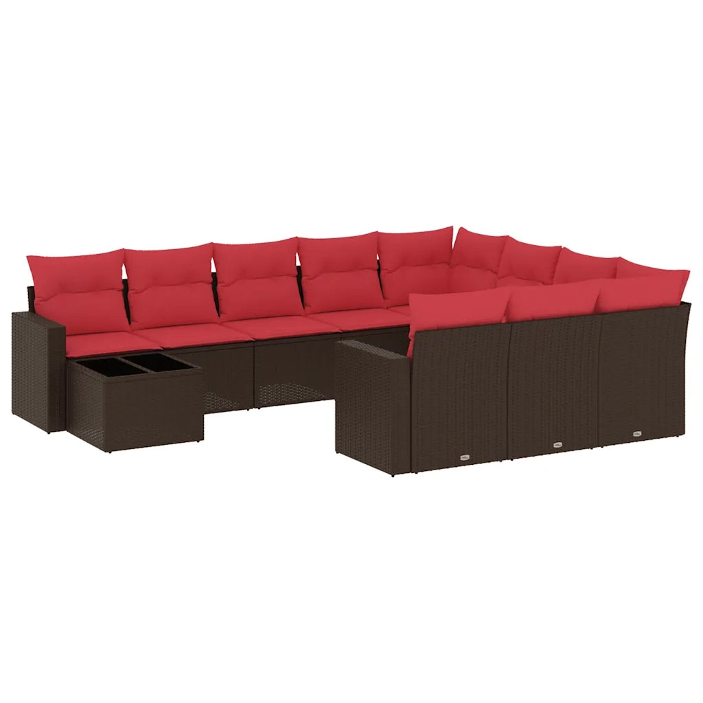 Set Divani da Giardino 11 pz con Cuscini Marrone in Polyrattan 3219524