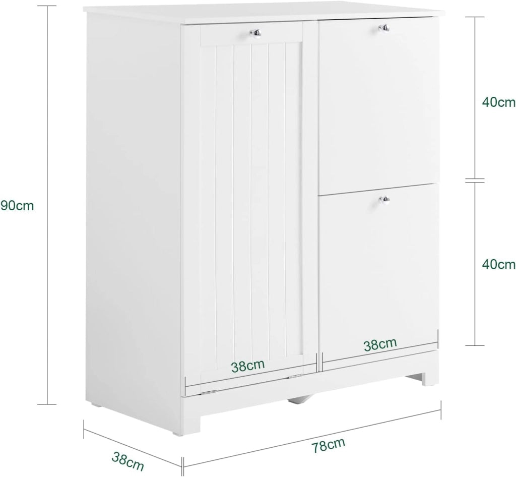 Mobile Bagno Salvaspazio Colonna Bagno Stretta 78x38x90cm con 1 Cesto Grande Integrato e 2 Cesti in Tessuto Estraibili – Armadietto Mobile Lavanderia BZR213-W