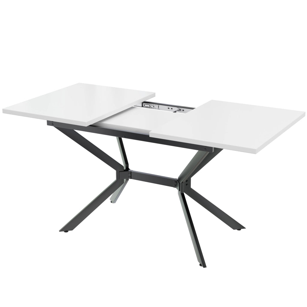 Tavolo da pranzo allungabile 120/160x80 cm; MDF bianco; gambe in metallo nero