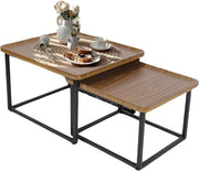 Set di tavoli salotto - 2 pezzi - Legno massello - Design industriale - Noce e Nero