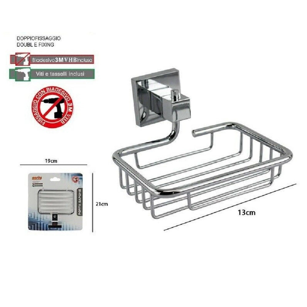 Trade Shop - Porta Sapone Saponetta Mensola Doppio Fissaggio A Parete Bagno Square 13cm 59184 -