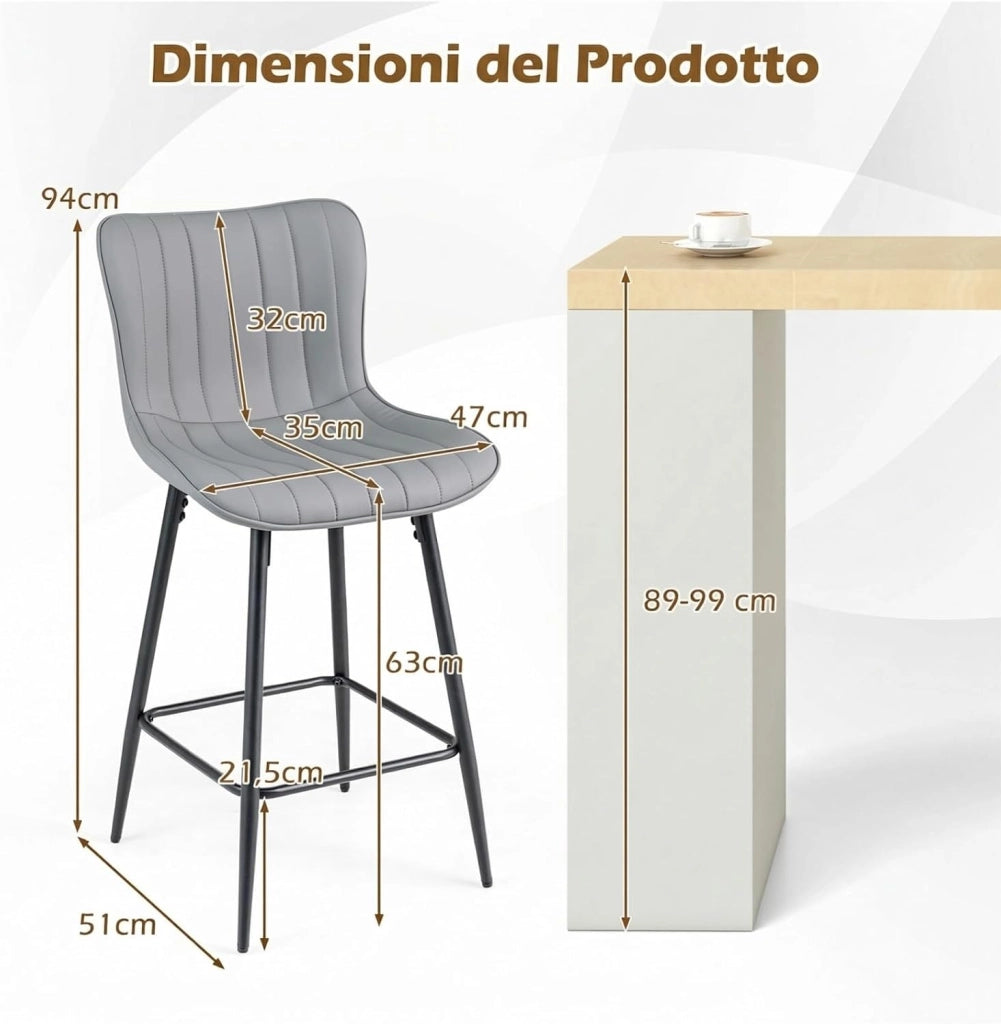 Set 2 Sgabelli da Bar con Comodo Schienale e Seduta Morbida | Sgabelli da Pranzo con Robusto Telaio in Metallo e Poggiapiedi, Design Moderno per Cucina, Sala da Pranzo e Salotto