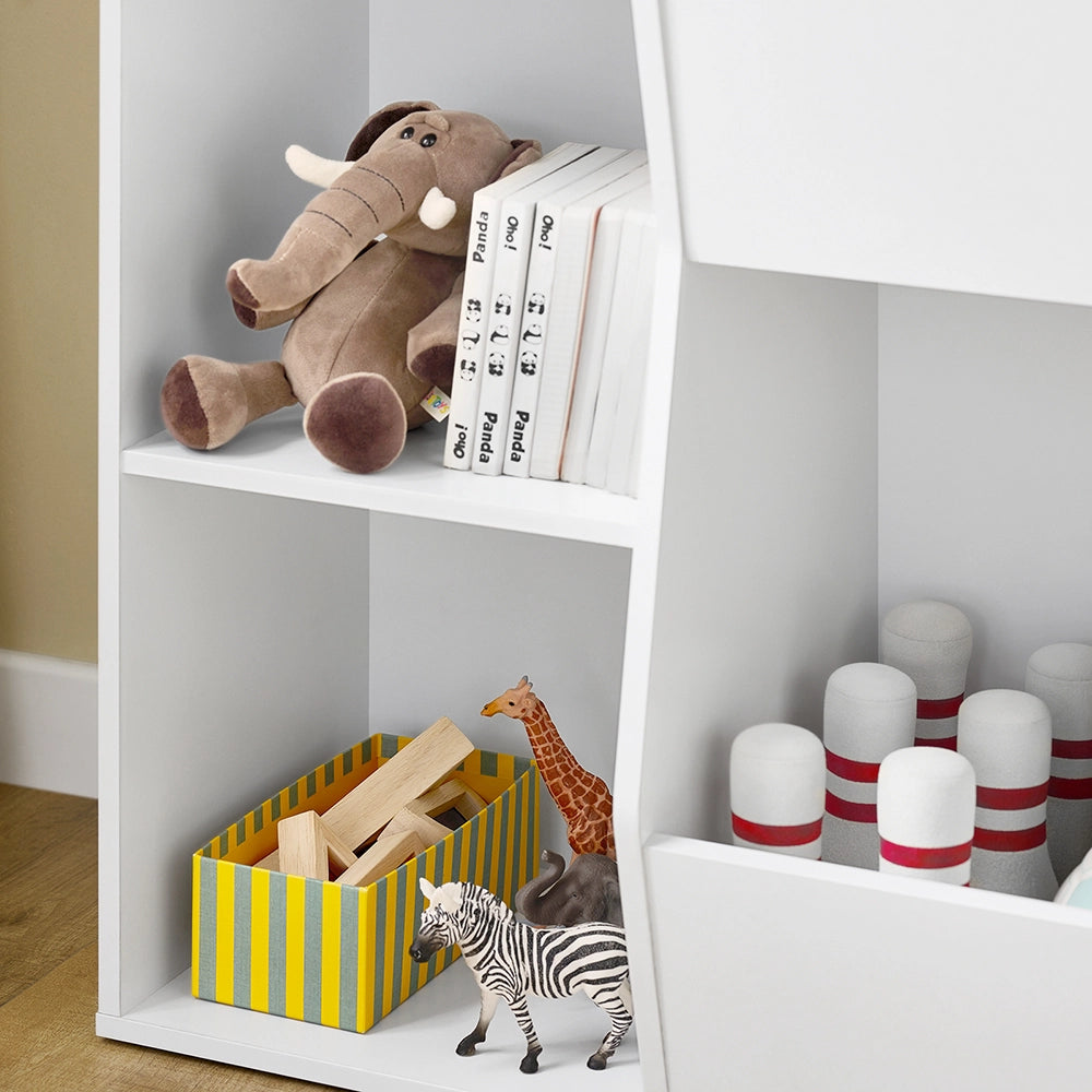 SoBuy Libreria Montessoriana per Bambini - Scaffale Portagiochi con 5 Scomparti Aperti - Libreria da Terra per Cameretta Bianco 80x34x104 cm KMB55-K-W