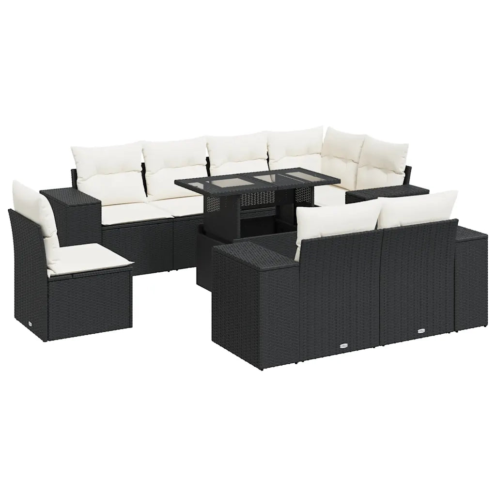 Set Divani da Giardino 9 pz con Cuscini Nero in Polyrattan 3326817