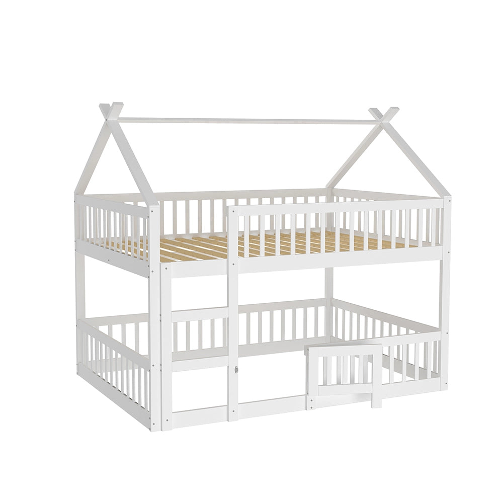 Letto a castello per bambini - Xylo - 140x200 cm - Bianco - Design in legno massello con scala