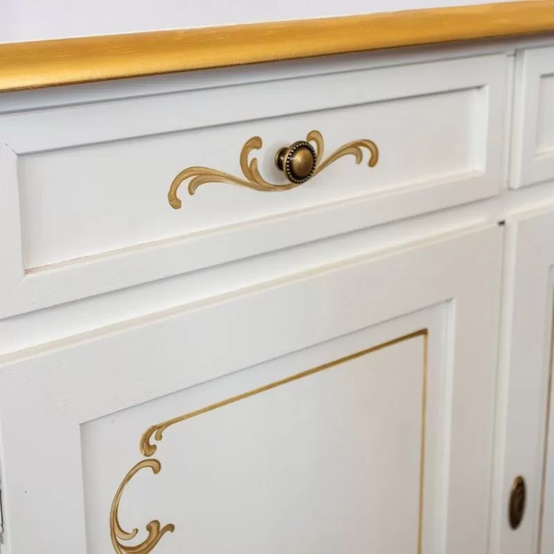 Credenza 3 porte legno shabby avorio decori filo oro 156x42x86 - Mobili 2G