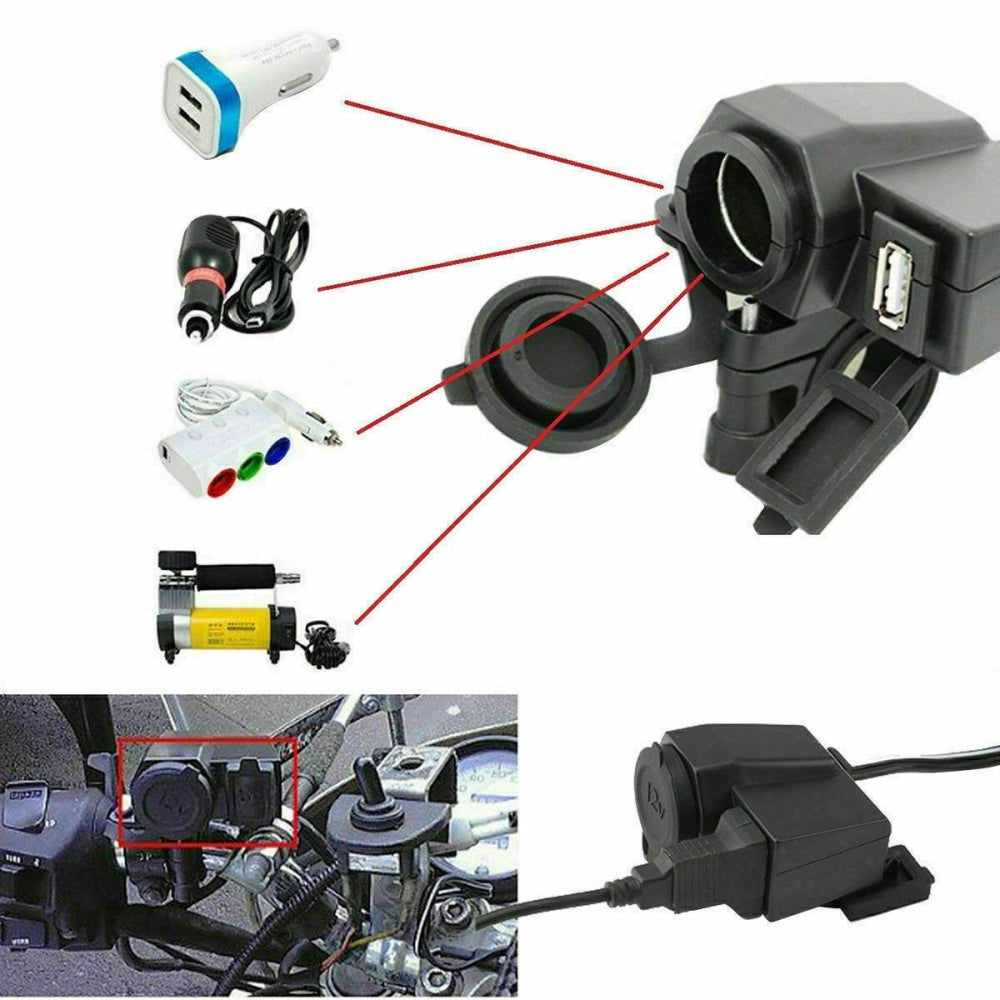 Trade Shop - Adattatore 12v Moto Usb Presa Accendisigari Impermeabile Per Caricabatterie Nero -