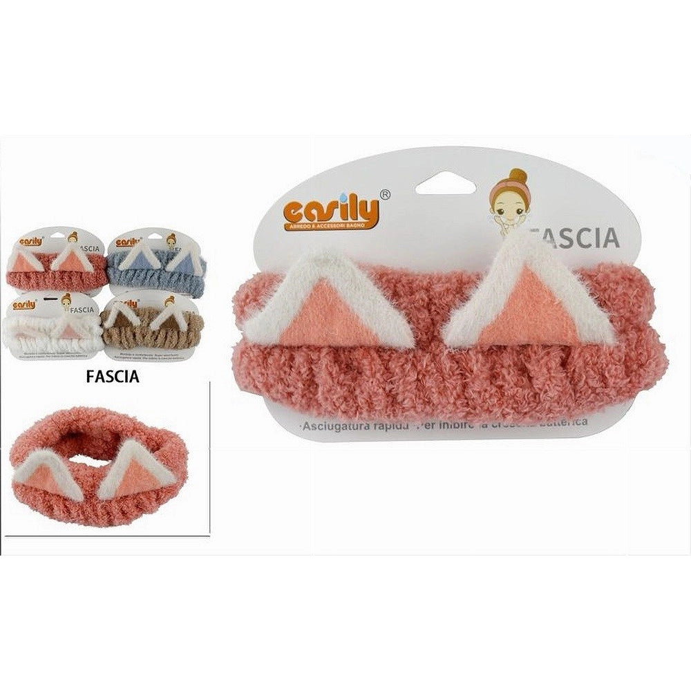 Trade Shop - Fascia Per Capelli Doccia Shampoo Trucco Spugna Orecchie Animale 4 Colori 59687 -