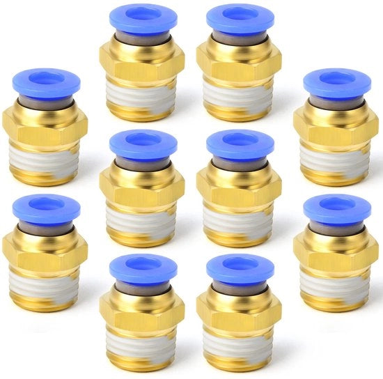 Fittingi di connessione a richiamo 10 pezzi - 6 mm diametro esterno tubo - 1/4 BSP connessione maschile - Duraturo - Riciclabile - Erettore - Fittingi pneumatici