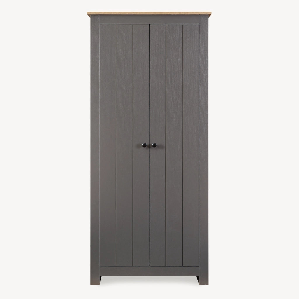 Armadio per Guardaroba Trorjam con Barra Appendiabiti e Scomparti 175 x 80 x 52 cm - Grigio/Effetto Rovere [en.casa]