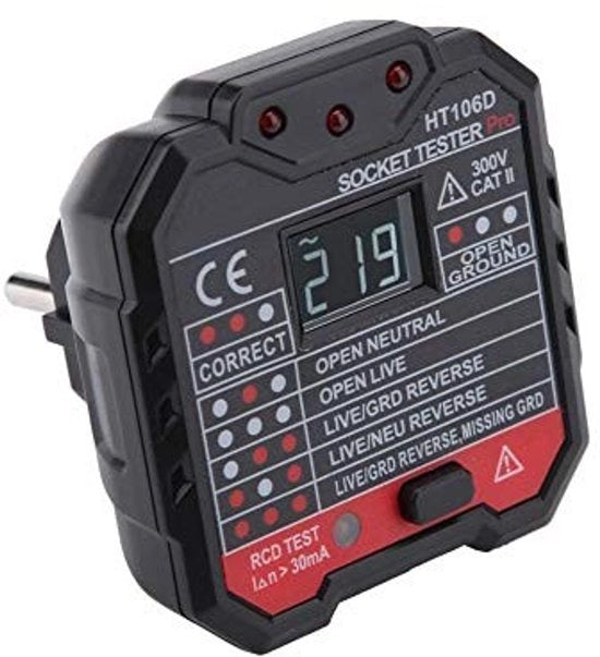 Testatore di presa di corrente Aladdien - Dispositivo multifunzionale per test - Progettazione portatile - Display LCD - Illuminazione a LED - Adatto per elettricisti - Modalità...