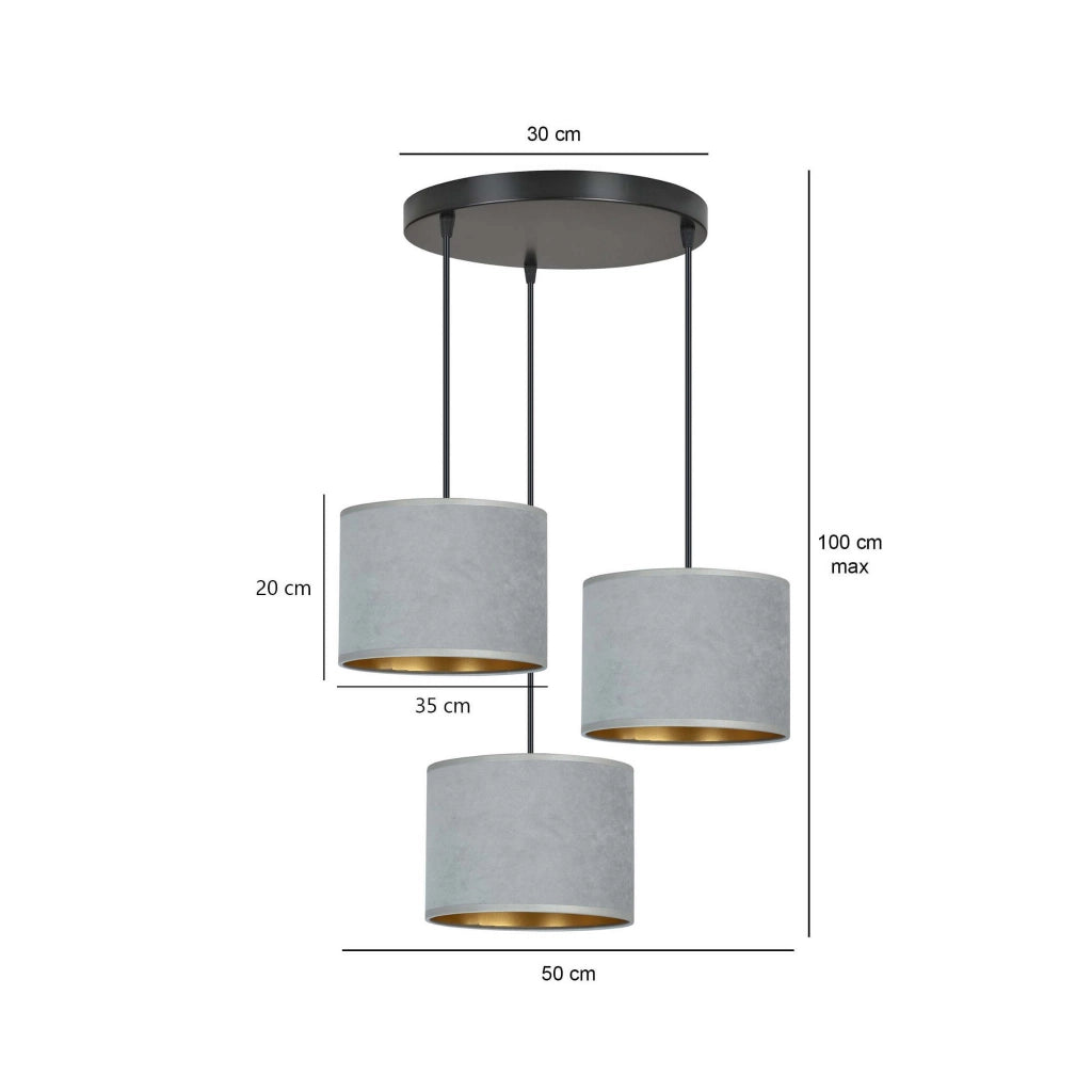 Lampadario Emibig Hilde 3 3xE27 premium grigio nero oro
