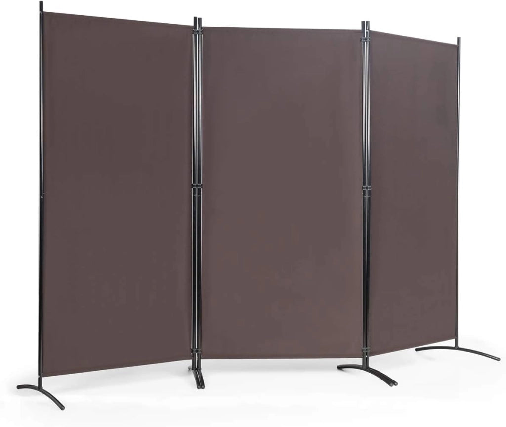 Paravento da Interno in Metallo, Separé Divisorio Interno Pieghevole con Piedini Stabili, Pannelli Divisori per Interni per Casa e Ufficio, 260 x 183cm, 3 Pannelli, Marrone