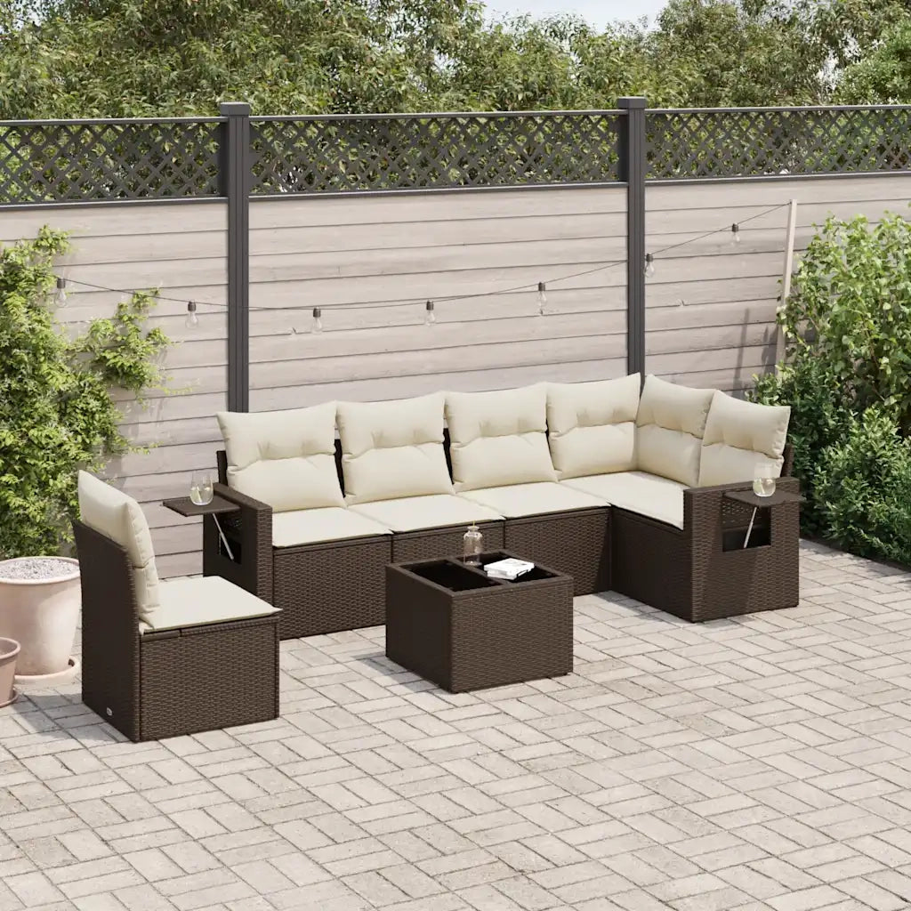 Set Divani da Giardino 7 pz con Cuscini Marrone in Polyrattan 3220242