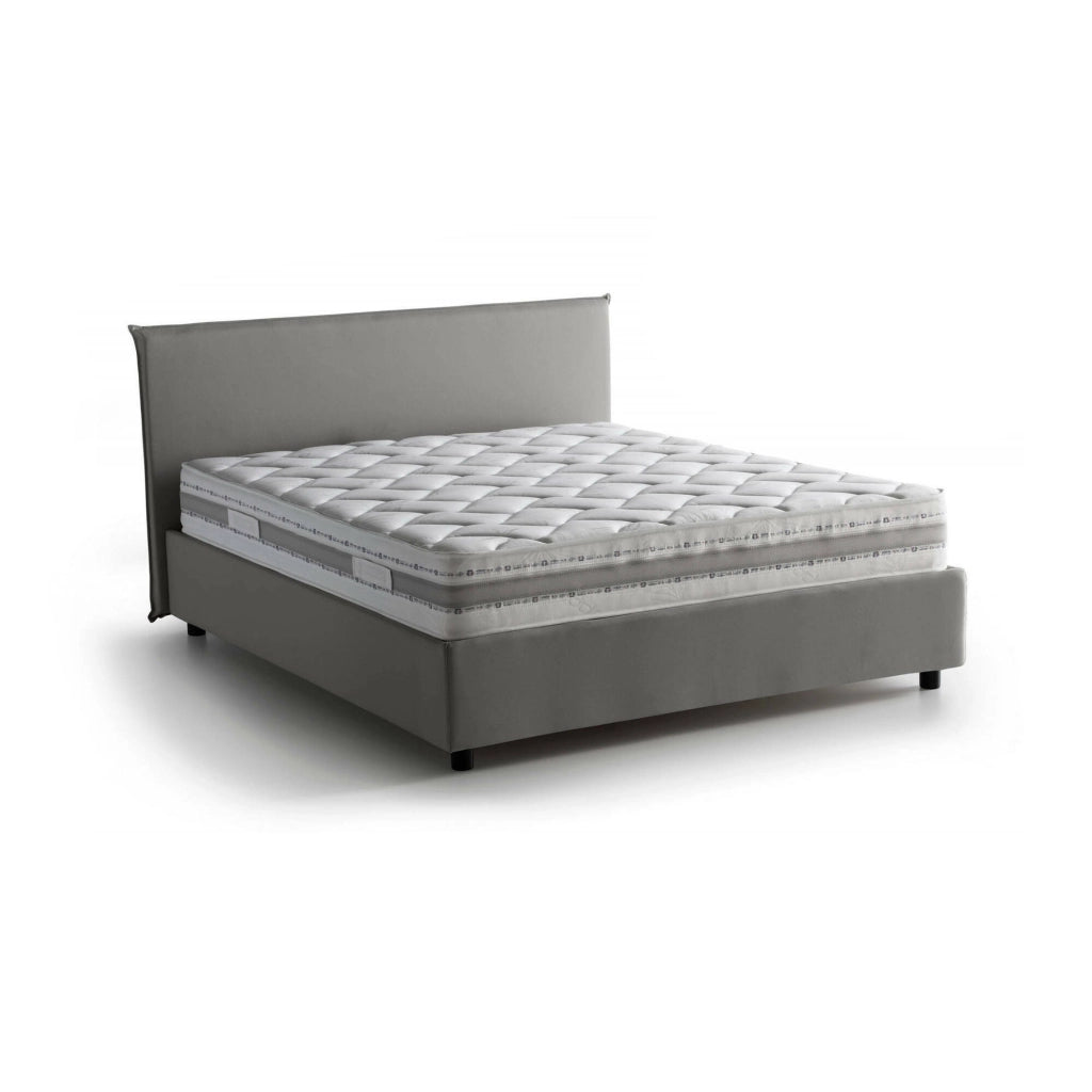 Letto matrimoniale Aros, Letto contenitore con rivestimento in tessuto, Made in Italy, Apertura frontale, con materasso cm 140x200 incluso, Grigio