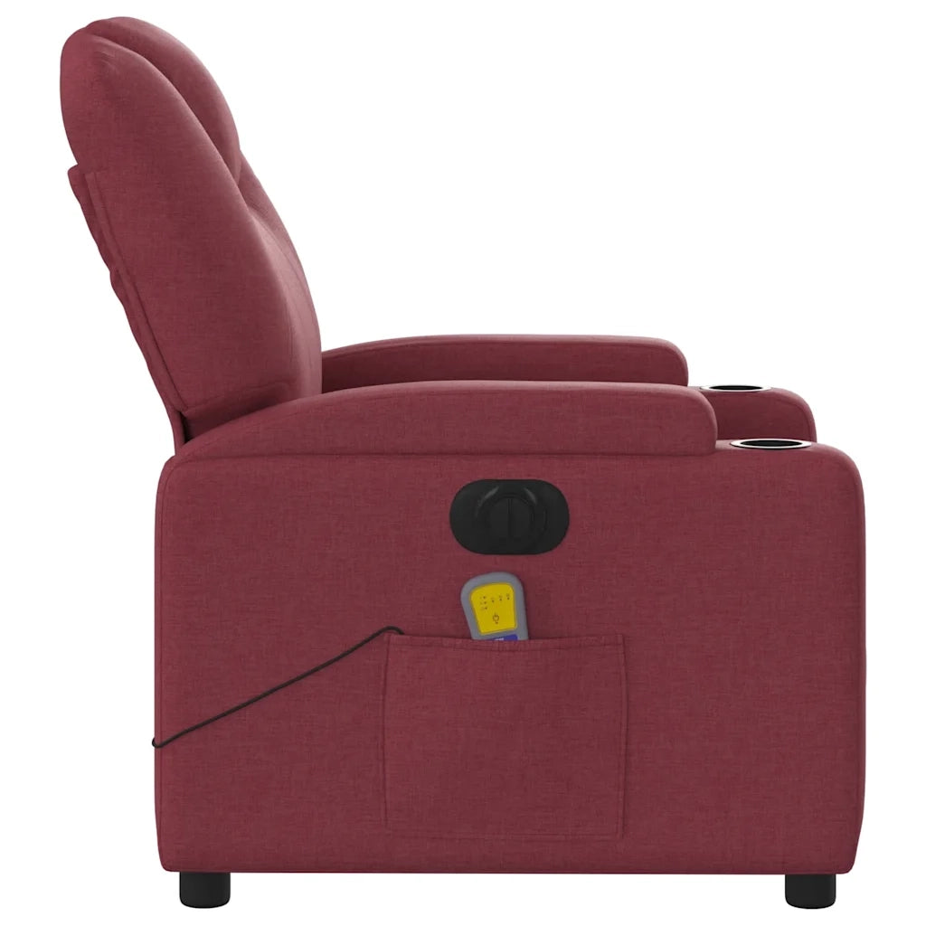 Divano Sedia-Poltrona Massaggiante Reclinabile Elettrica Rosso Vino Tessuto 667700