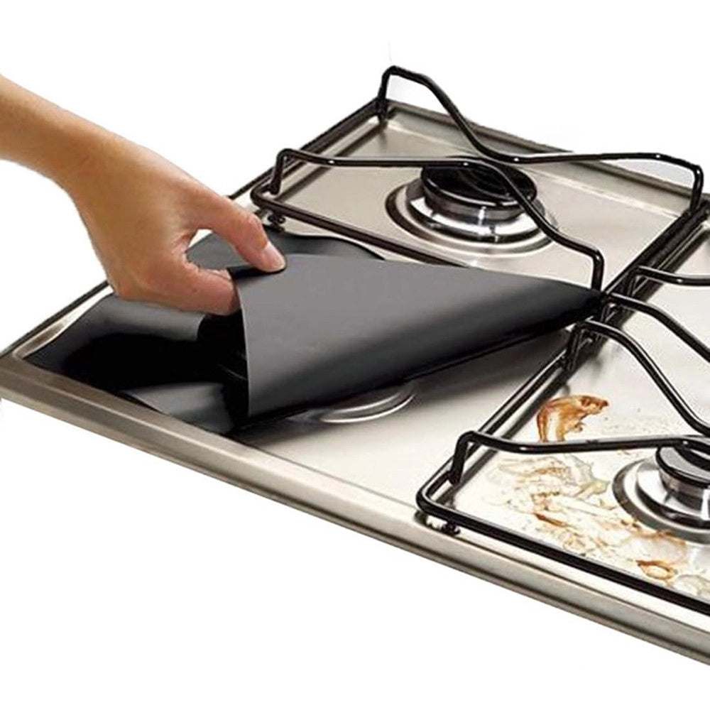 Trade Shop - Set 4 Protezioni Per Fornelli Cucina Piano Cottura Gas Antiaderente Riutilizzabile 27x27cm -