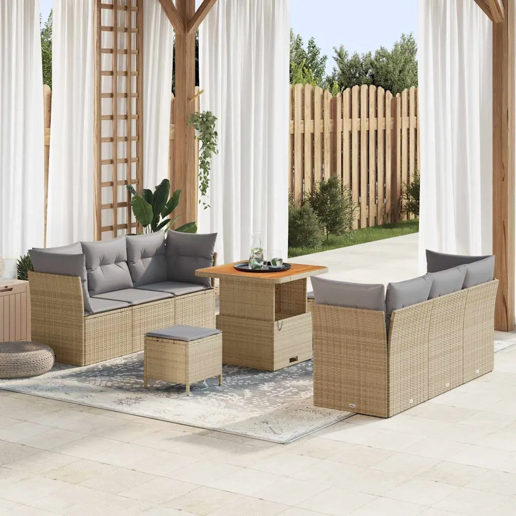 Set Divano da Giardino 9 pcs Beige e Grigio Chiaro polyrattan 3363387