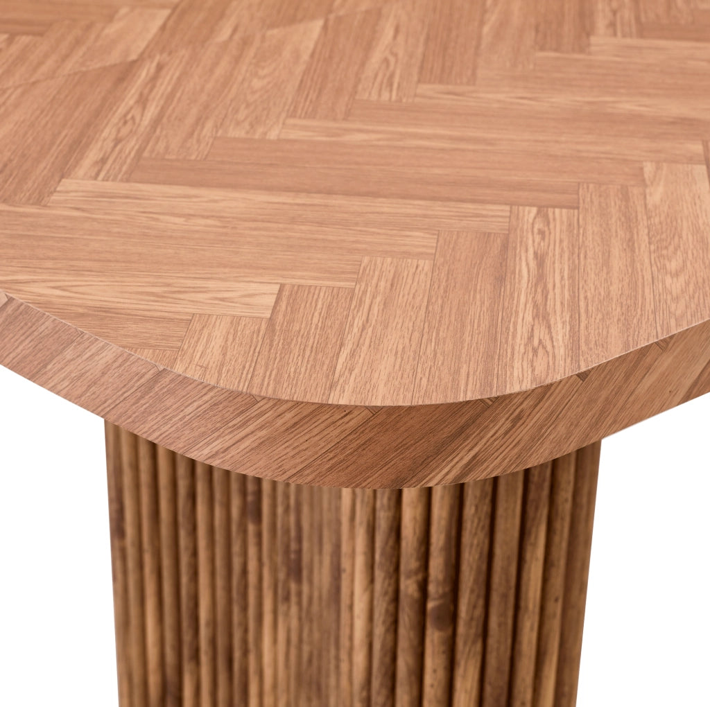Tavolo da pranzo in MDF noce 180×90 cm con base a colonna arcuata, design moderno per sala da pranzo e area reception