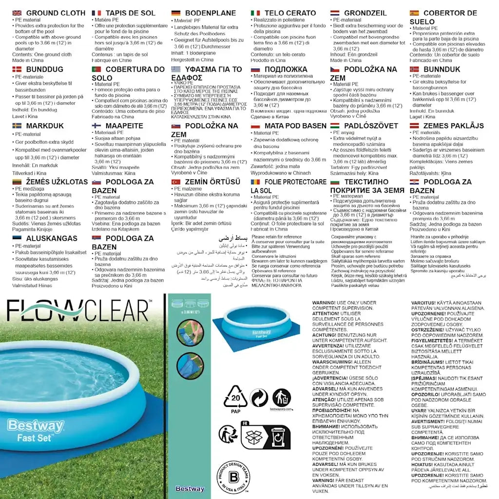 Bestway Telo di Protezione per Piscina Flowclear  396x396 cm 92093