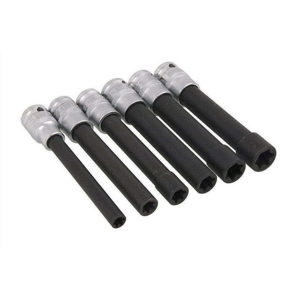 Trade Shop - Bussola Chiavi Torx Femmina Set Lunghi E10-e20 Testa Cilindro Attacco 1/2 Quadro -