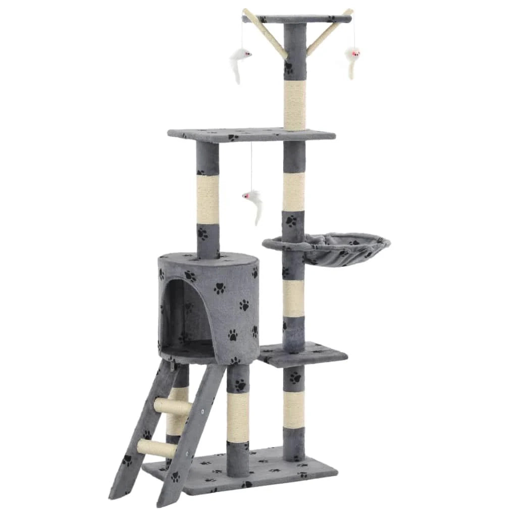 Tiragraffi albero per gatti cuccia per gatti giocattolo peluche sisal 138 cm grigio motivo a impronta di zampa 3702037