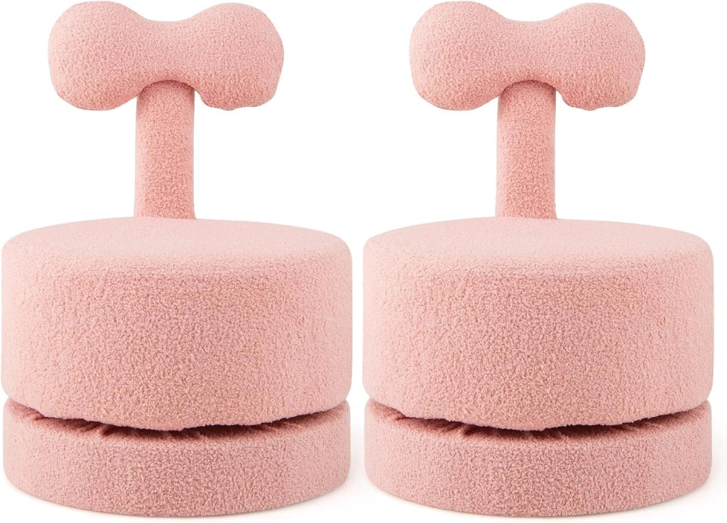 Set di 2 Poltrone Girevoli a 360° per Bambini, Divani per Bambini in Velluto con Schienale a Fiocco, Seduta Imbottita e Piedini Antigraffio, Sedie Rotonde per Sala Giochi e Cameretta